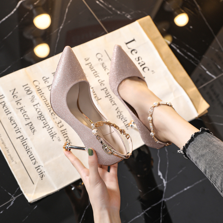 【狂欢价】一字扣带法式小高跟鞋女细跟202...