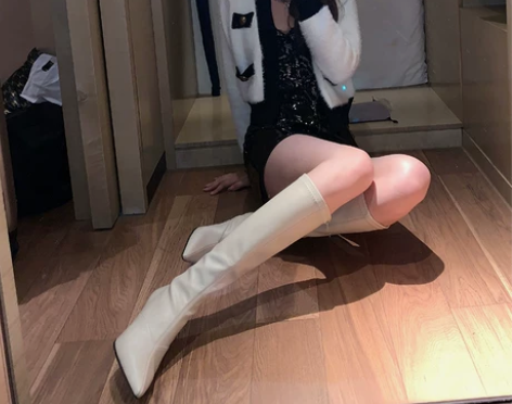 增高鞋 高筒靴子2022年新款秋冬泫雅中筒...