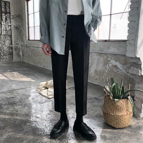 夏季韩版小西裤男士直筒西装裤九分小脚裤男潮...