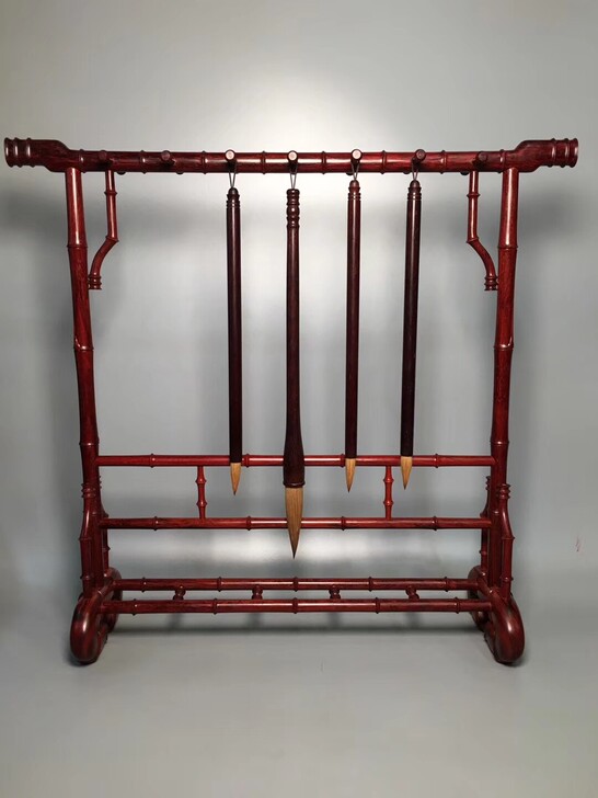 印度小叶紫檀竹节毛笔架，毛笔挂