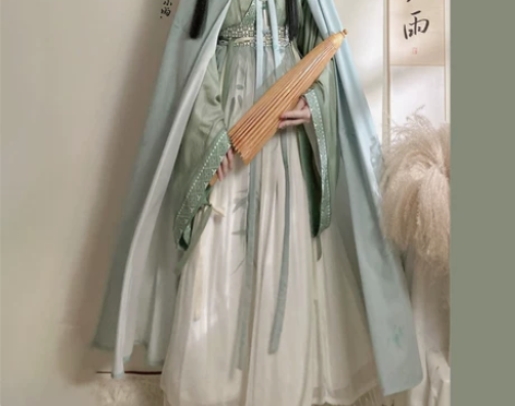 原创仙楚姬汉服陌上花晋制交领一片式披风印花...