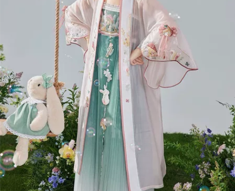 七月夕汉服原创 兔兔蘑力 对襟绣花改良长干...