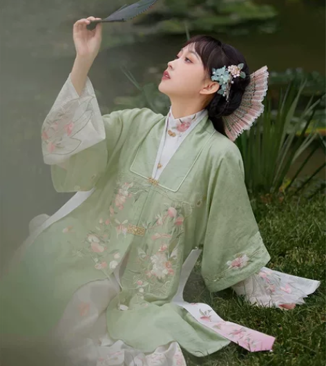 七月夕 海棠醉桃 明制立领长衫绣花莱赛尔外...