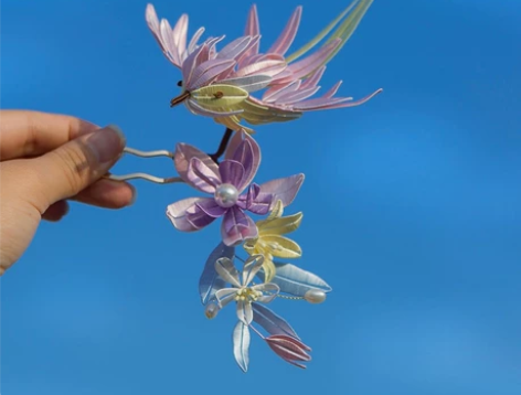 原创缠花花鸟发钗 小肥啾 蚕丝汉服配饰 全...