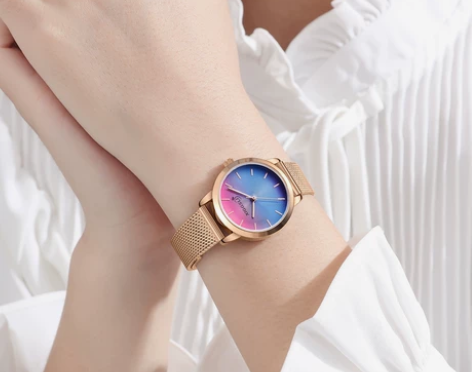 新款女表网红表彩色面手表渐变色石英手表防水...