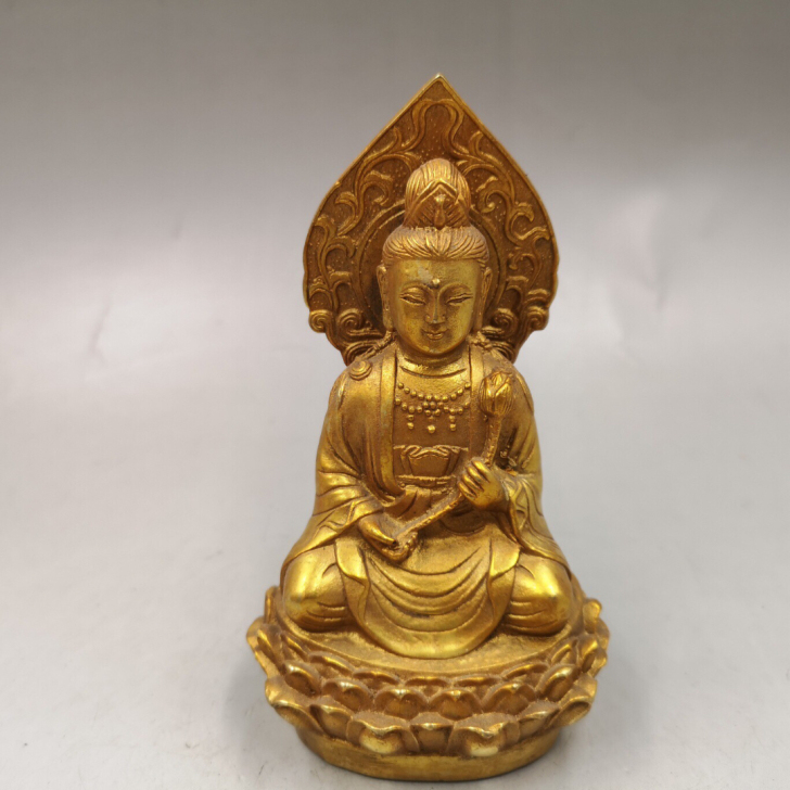 鎏金佛像，器型厚重，形制端正；通体光素，色...