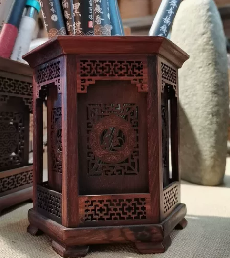 大红酸枝笔筒重工雕花笔筒 茶道组伴侣藏品 ...