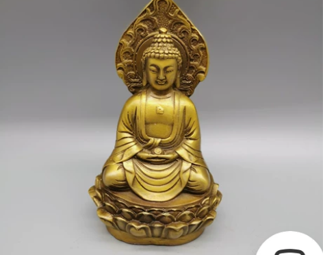 古玩铜器收藏，纯铜小背光如来佛祖摆件，造型...