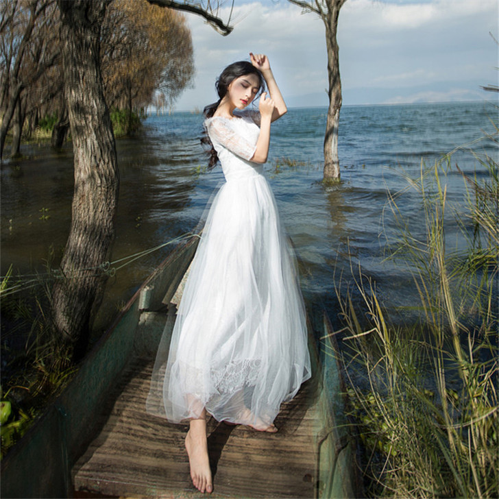 韩国蕾丝超仙女小清新学生公主高腰连衣裙大摆...