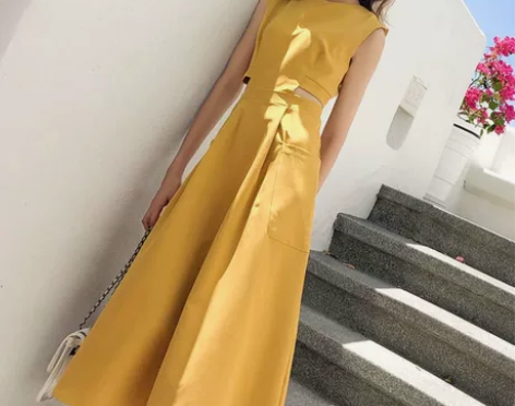 ?法式复古裙山本超仙过膝高腰镂空收腰中长款...