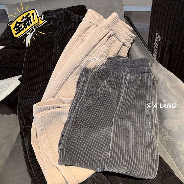 坠感灯芯绒裤子男直筒宽松秋冬季加绒加厚男女...