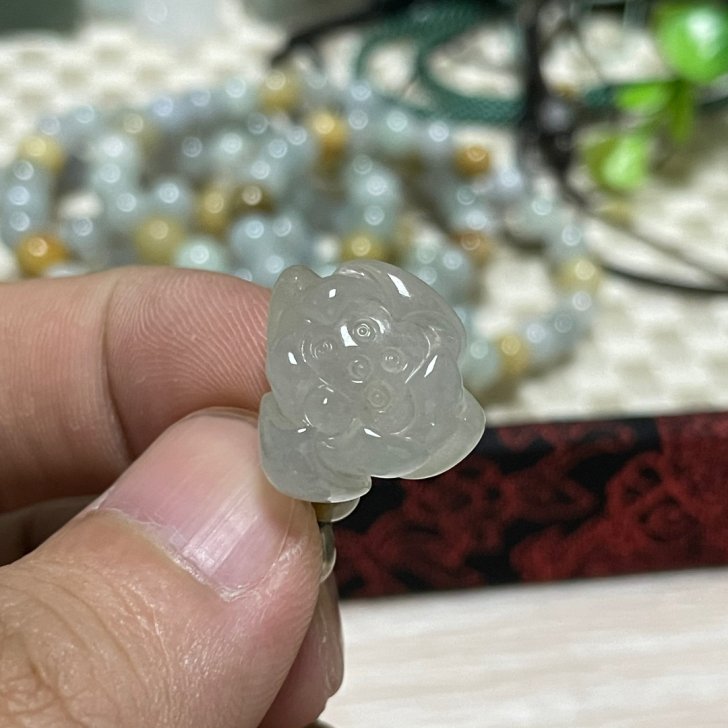天然缅甸翡翠，莲花，荷花，可做手机挂绳，纯...