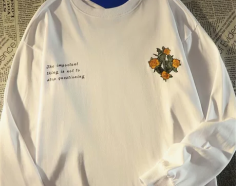 美式复古玫瑰花纯棉卫衣男秋季薄款潮牌百搭宽...