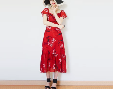 2019新款印花雪纺连衣裙子女夏ins超火长裙少女心荷叶边一...