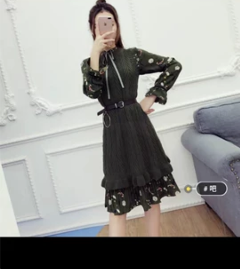 雪纺连衣裙秋冬款女装新款潮中长款荷叶边两件...