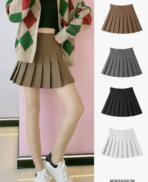 卡其色百褶裙女春秋黑色短裙大码高腰显瘦a字...