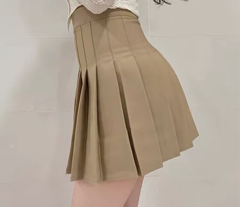 卡其色百褶裙女秋冬款小短裙高腰a字显瘦学院...