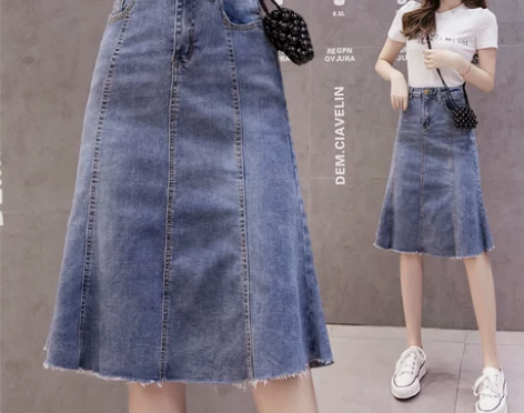 鱼尾裙女牛仔裙半身裙a字款春装2022年新...