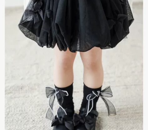 全新女童网纱花苞裙秋季可爱蝴蝶结灯笼公主裙...