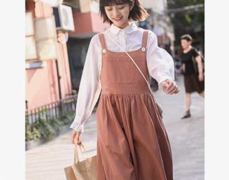 忠犬小八梨形自制-朝花夕拾-纯色学院背带多...