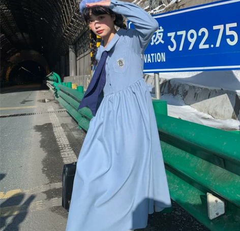 芝士日【青野】日系学院风减龄连衣裙春秋艺术...