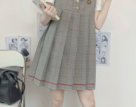【东京岁时记】原创JK刺绣新款学院风千鸟格...