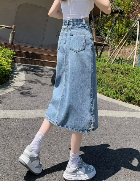 开叉牛仔半身裙女中长款2022年夏季新款