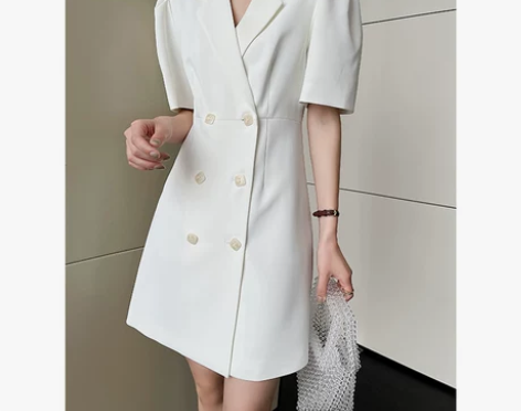 钱谷谷双排扣西装连衣裙女夏季新款收腰显瘦轻...