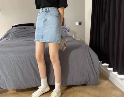 牛仔裙夏复古港风高腰半身裙 感兴趣的话点“...