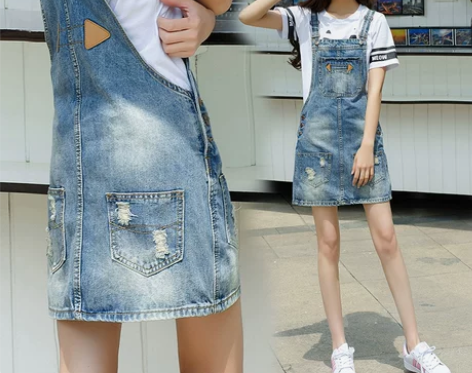 牛仔背带裙女2016新款夏中裙短裙吊带A字...