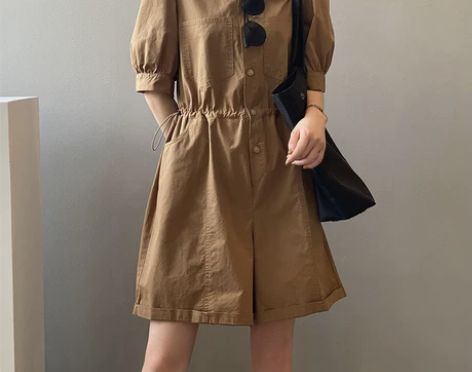 夏小个子时尚短袖连身裤女设计感小众法式连衣...