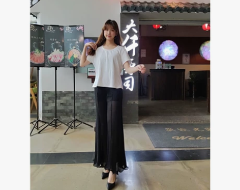 新款女夏季阔腿裤荷叶边鱼尾喇叭裤弹力腰百褶...