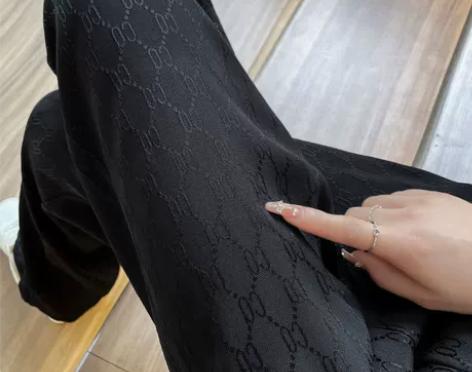 ?冰丝提花阔腿裤女夏季薄款高腰显瘦直筒垂感...