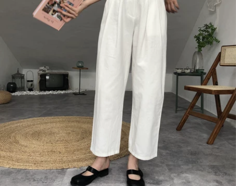 必拍超值百搭复古高腰白色休闲裤老爹裤九分裤...