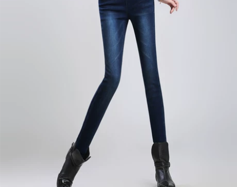 良帛佳2017春装松紧腰复古高腰牛仔裤女铅...