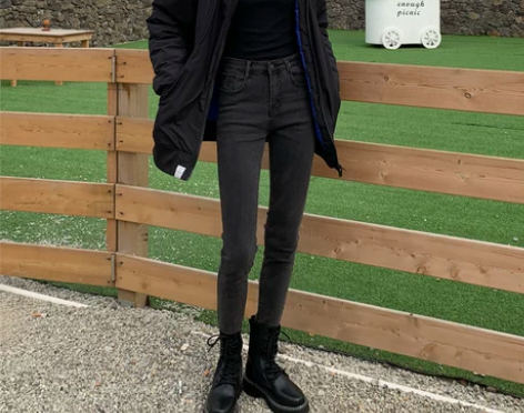 休闲装铅笔裤 铅笔裤子烟灰色牛仔裤女九分加...