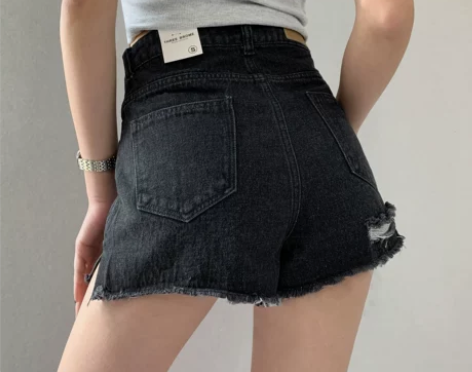 牛仔短裤女2022新款ins复古毛边裤子泫...