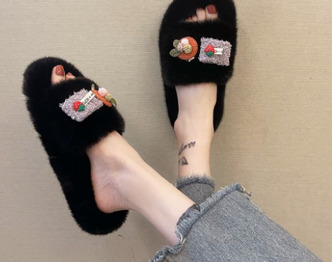 毛毛拖鞋女外穿2021年秋冬新款网红露脚趾...