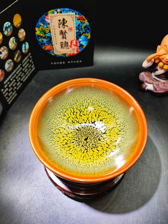 【绿鹧鸪建盏】陈贤聪师傅新品～绿鹧鸪敛口盏...