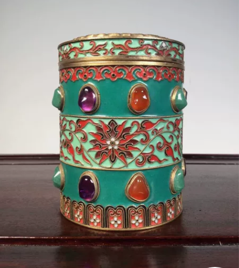 创汇时期精品景泰蓝嵌宝石茶叶罐 全品 高1...