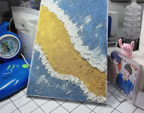 蓝色沙滩英砂石丙烯画 可以来装饰墙面 自己...