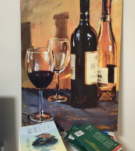 红酒and瓶油画 红酒杯 红酒 壁画 画板...