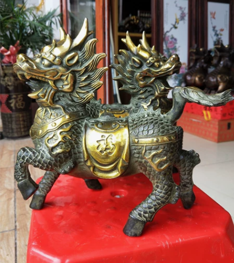 纯铜大号青铜鎏金麒麟摆件一对 招财旺财摆件...