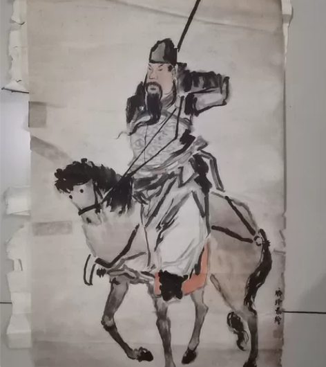 —张旧画，39/66厘米。关公骑马。 感兴...