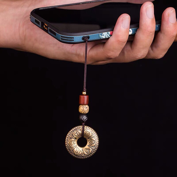 六字真言心经平安扣手机挂件吊坠精致古风手工...