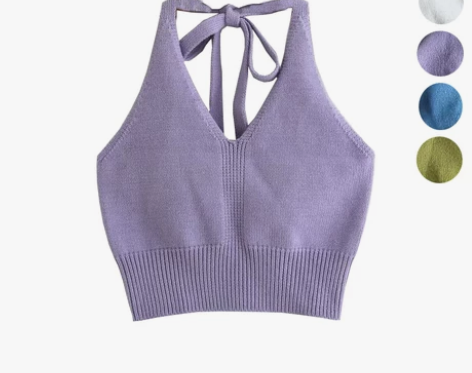 欧美ins复古性感甜美少女绑带露背露脐针织...