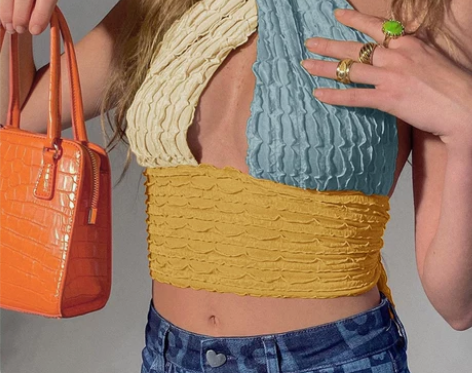 instahot 设计感撞色挂脖吊带背心女...