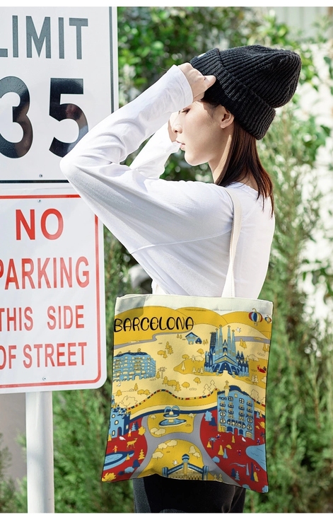 巴塞罗那联名周边2020新款帆布单肩包女时...