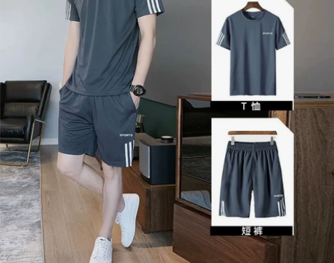 短袖T恤套装男圆领速干透气短袖短裤两件套跑...