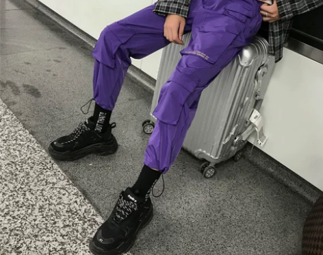 网红工装裤子男抖音九分潮牌ins潮秋束脚潮...